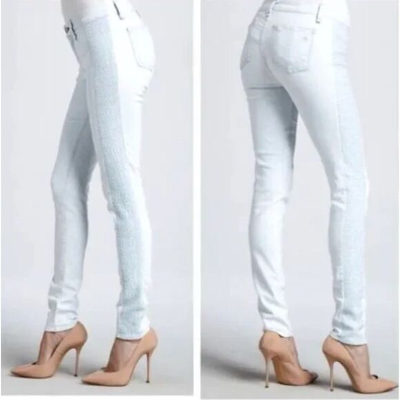 Rag & Bone Jeans Size 26 Sachiko Bleach Crochet Side Skinny Denim Light Wash - Picture 1 of 11